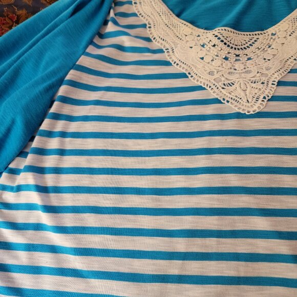 White Stag Fly Away Top Short Sleeves Lace Detailing Stripes Blue White XXL - Picture 9 of 11